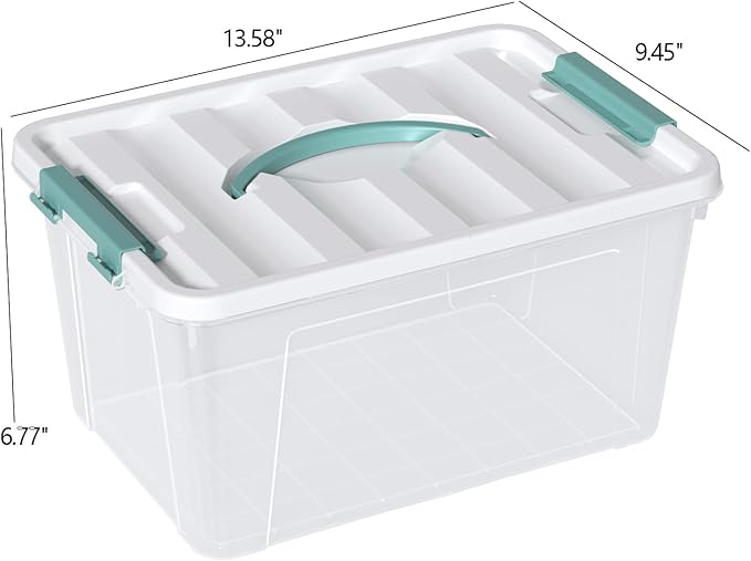 14 Quart Stackable Storage Bin with Latching Lid, Plastic Container Box to Organize Office, Crafts, Clear Base and White Lid, 8-Pack
