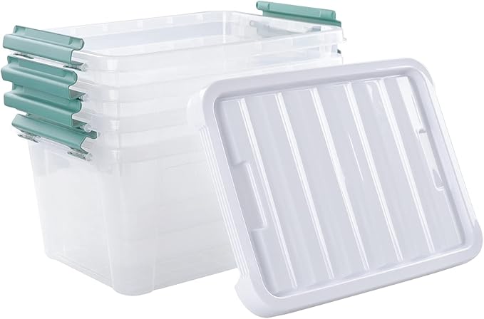 4-pack 20 Quarts Clear Boxes with Lids, Plastic Latch Storage Totes