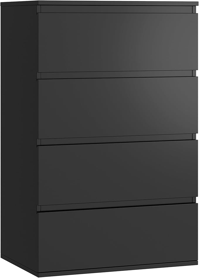 FOTOSOK Black Dresser, 4 Drawer Dresser Modern Storage Chest of Drawers 23.6L x 15.7W x 31.5H in, Black Dressers Storage Cabinet with 4 Drawers for Home Office