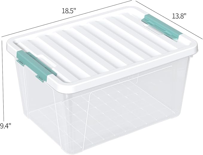 6 Packs 35 L Clear Plastic Latching Bins with Lids, Large Storage Tote Boxes