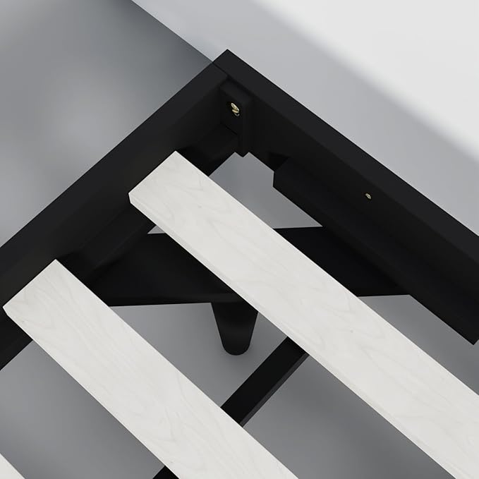 HavenWood Modern Solid Wood Platform Bed Base with Inset Wood Legs – No Box Spring Needed,Fast Assembly – Full Size in Black (No Headboard)