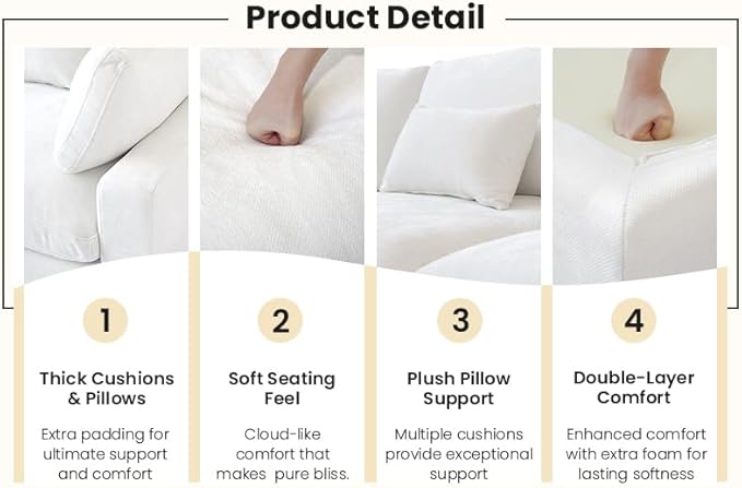 Cloud Couch for LivingRoom,153" U Shaped Modular Sectional Couch with Storage Ottoman,Down Filled 7 Seater Convertible Sleeper Sofa Bed Oversized Furniture,White