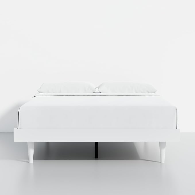 HavenWood Modern Solid Wood Platform Bed Base with Inset Wood Legs – No Box Spring Needed,Fast Assembly – Full Size in White (No Headboard)