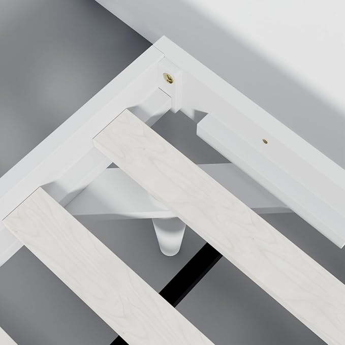 HavenWood Modern Solid Wood Platform Bed Base with Inset Wood Legs – No Box Spring Needed,Fast Assembly – Queen Size in White (No Headboard)