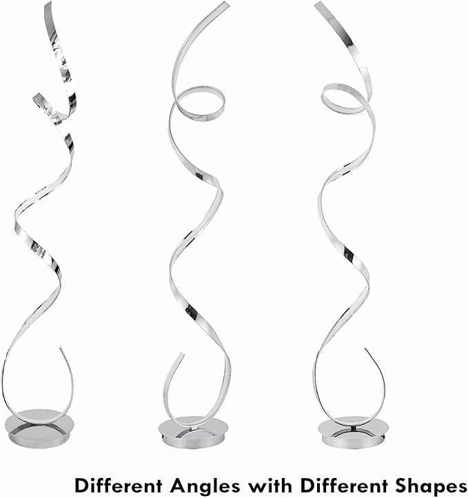 59 inches Twisted Floor Standing Lamp, 60W Adjustable Bright and Infinitely Dimmable, LED Modern Silver Floor Tall Lamp for Living Room Bedroom Office with Remote (Chrome)