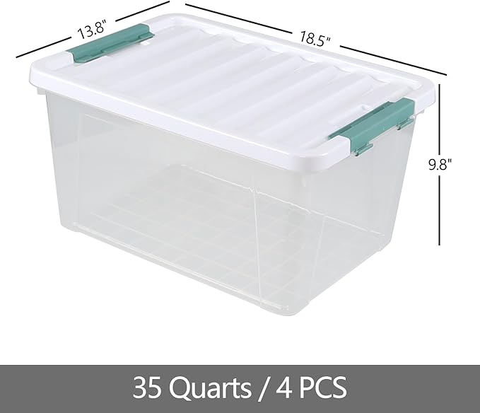 4 Packs 35 Quart Storage Bins with Lids, Stackable Storage Containers for Organizing, Clear