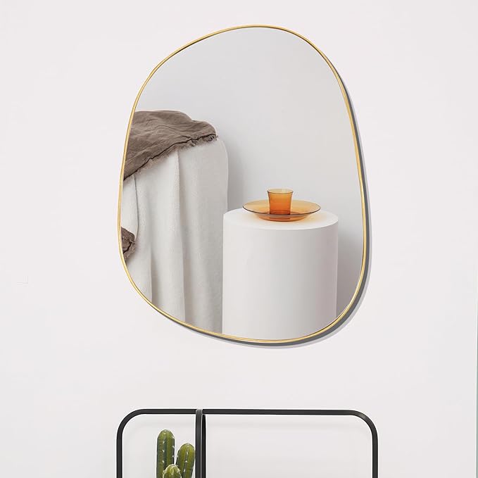 Asymmetrical Mirror for Wall Decor 27"*35", Modern Gold Framed Wall Mirror for Living Room Bathroom Bedroom Entryway ELE-STOU-0063Gold