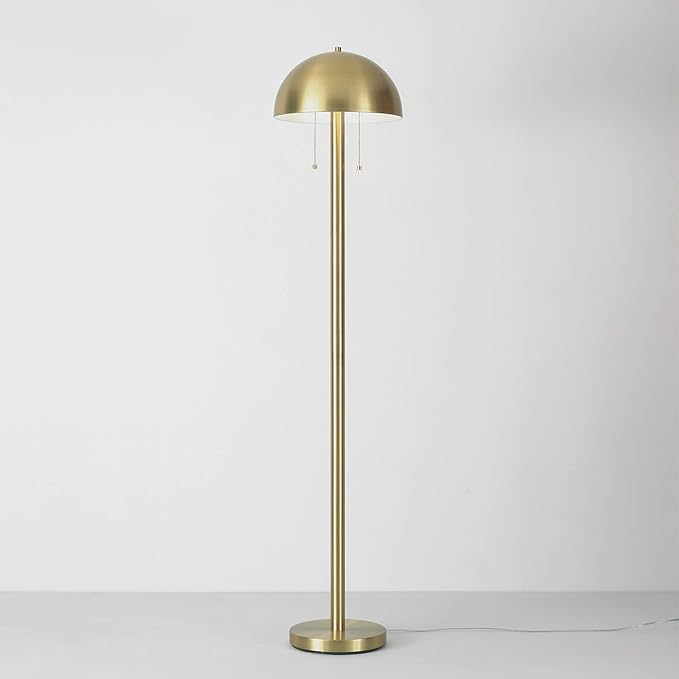GLOBE Electric 65786 Haydel 60" 2-Light Floor Lamp, Matte Brass, Double On/Off Pull Chain, Bulb Not Included