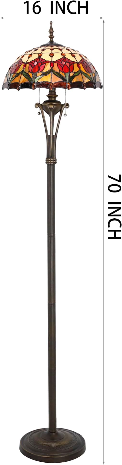 Tiffany Floor Lamp Red Amber Stained Glass Tulip Flower Standing Reading Light 16X16X70 Inches Antique Pole Corner Lamp Decor Bedroom Office Living Room