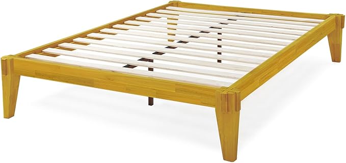 Bme Chalipa 14” Queen Bed Frame - Solid Wood Platform Bed - Japanese Joinery Bed Frame - Wood Slat Support - No Box Spring Needed - Easy Assembly - Minimalist & Modern Style, Golden Natural