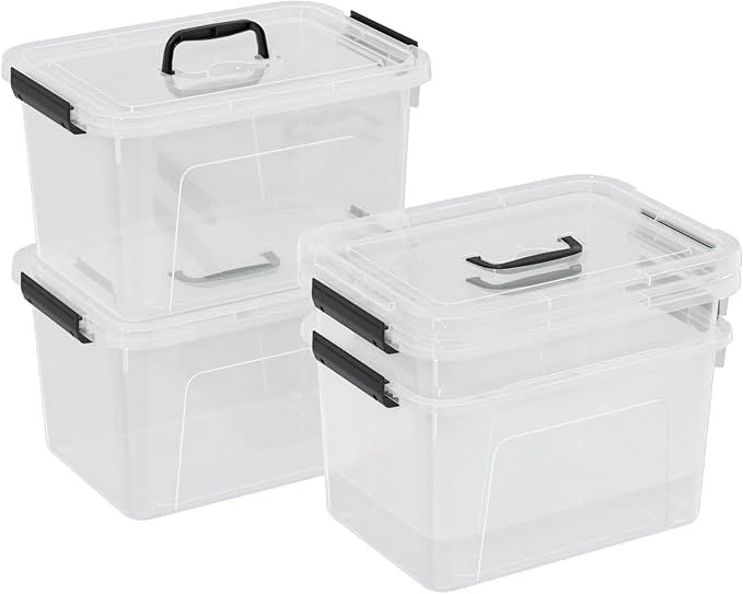 17.5 L Plastic Clear Latching Storage Box with Lid, Storage Bin with Handle, 4 Packs