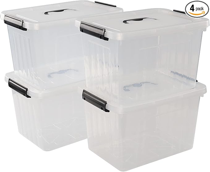 10 L Clear Plastic Latching Box, Plastic Storage Bin with Lids, 4-Pack