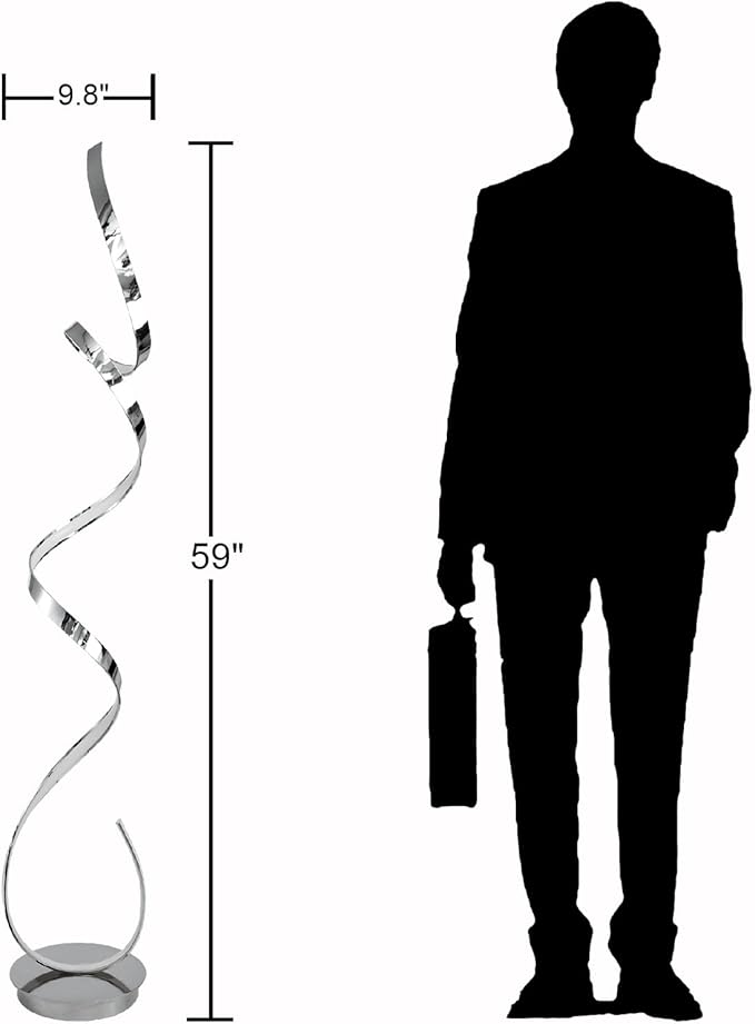 59 inches Twisted Floor Standing Lamp, 60W Adjustable Bright and Infinitely Dimmable, LED Modern Silver Floor Tall Lamp for Living Room Bedroom Office with Remote (Chrome)