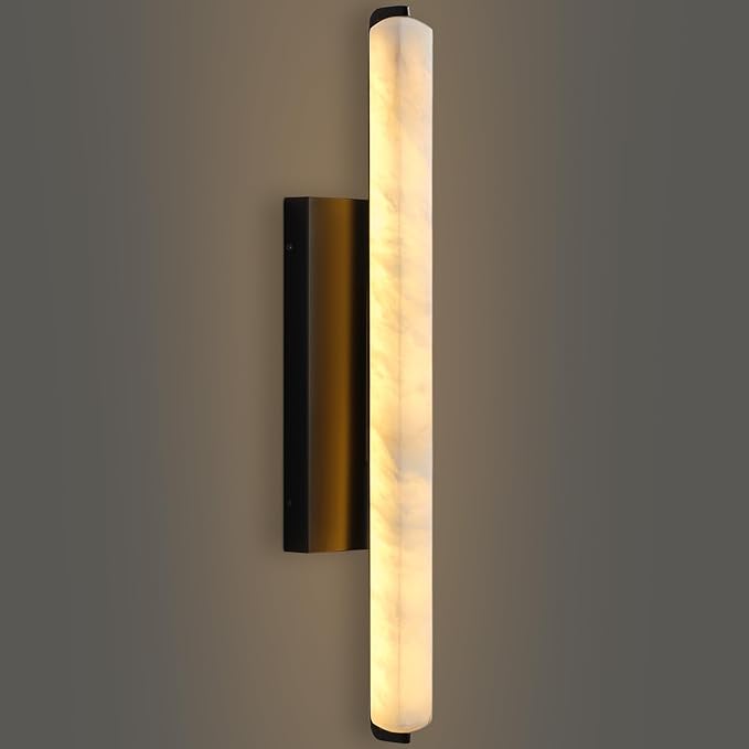 Alabaster Wall Sconces, 25" Black Alabaster Sconce, Spanish Natural Marble Wall Sconce Lamp Indoor, Rectangle Modern Sconces Lighting for Bathroom Living Room Bedroom Stairs Hallway