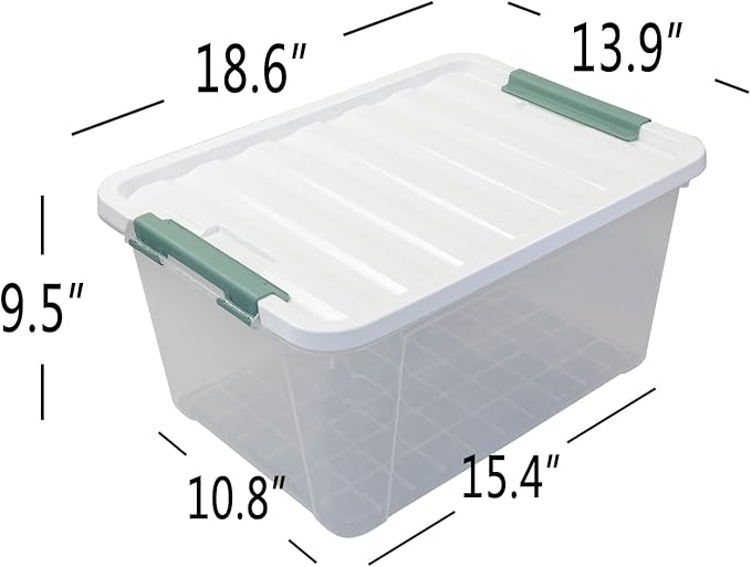 Large Latching Storage Box, 4-pack 35 Quart Clear Plastic Storage Bin with Lids