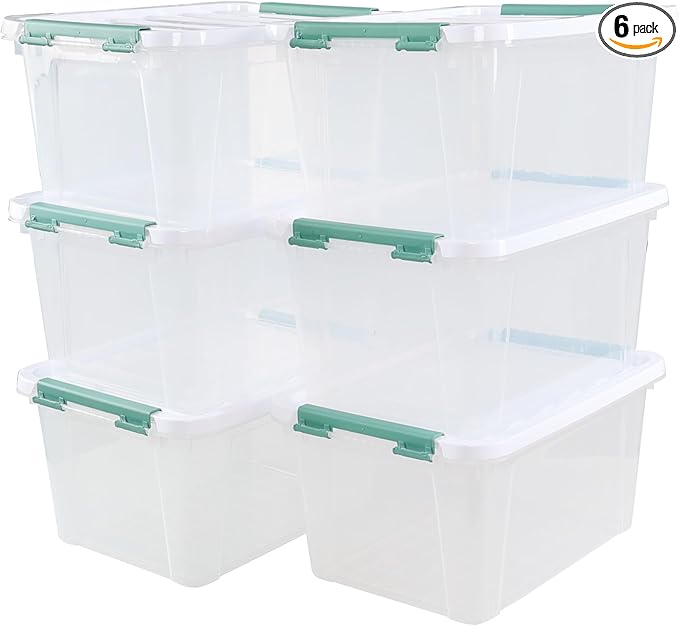 6-Pack Clear Storage Latch Bins, 20 L Plastic Storage Boxes