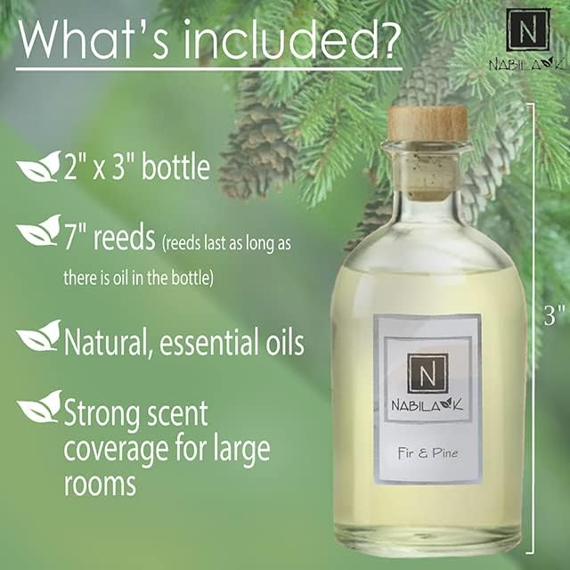 Nabila K Fir & Pine Reed Diffuser Set – Evergreen Aromatic Oil for Home – Long-Lasting, Smokeless Scent – Made in USA – Includes Reeds + Bottle – Flameless Candle Alternative