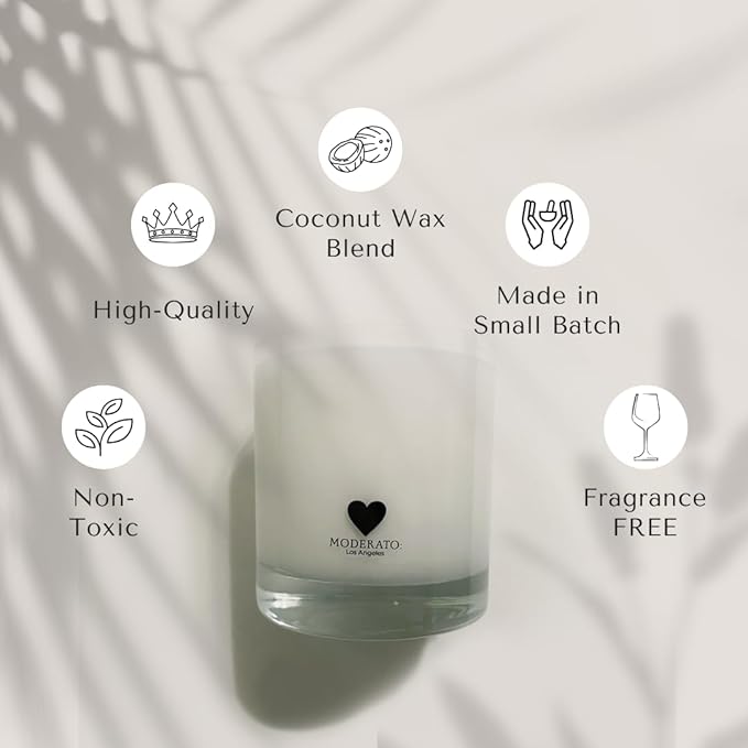 MODERATO Los Angeles No.00 Blanc – Luxury Unscented Candle, Ideal for Dinner & Meditation, Natural Coconut Wax, Crystal Clear Glass -8.5oz