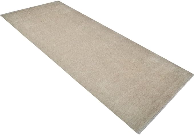 Hand Knotted Loom Wool ECO-Friendly Area Rugs - 2'6"x8', Runner, Beige Color, Solid Plain Design, High Pile Thick Handmade Anti Skid Area Rugs for Living Room, Bed Room (L00111)