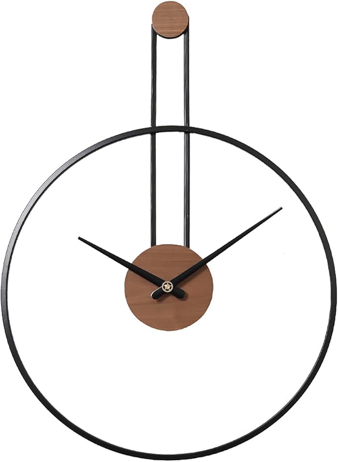 YISITEONE Medium Decorative Wall Clock for Living Room,Metal & Walnut Dial Home Decor Silent Non Ticking Lightweight Clocks for Bedroom, Study, Office Decorations, 24.4" X 17.7",Black