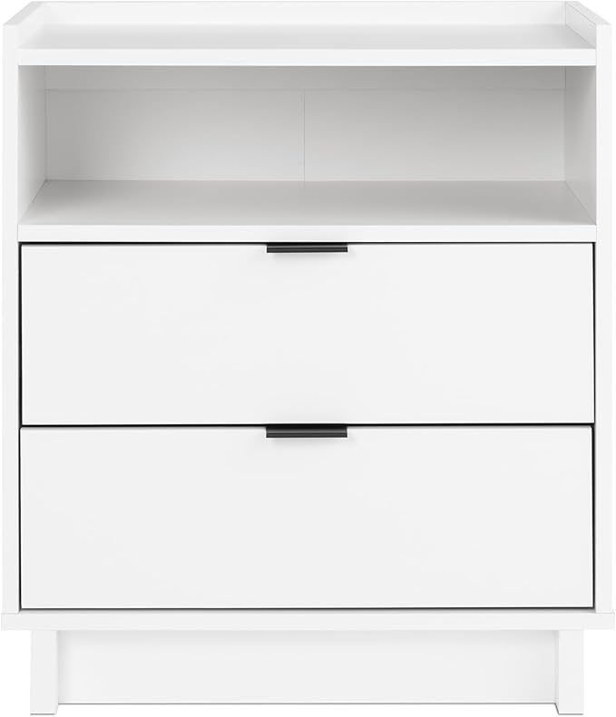 Prepac Simply Modern Nightstand Bedside Table, White Nightstand for Bedroom, End Table with 2 Drawers and Open Shelf 23.75" W x 26.75" H x 16" D
