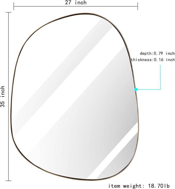 Asymmetrical Mirror for Wall Decor 27"*35", Modern Brass Framed Wall Mirror for Living Room Bathroom Bedroom Entryway ELE-STOU-0063G