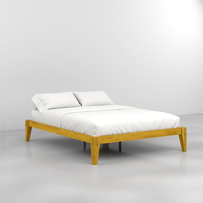 Bme Chalipa 14” Queen Bed Frame - Solid Wood Platform Bed - Japanese Joinery Bed Frame - Wood Slat Support - No Box Spring Needed - Easy Assembly - Minimalist & Modern Style, Golden Natural