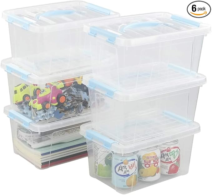 6 Quart Plastic Storage Boxes, 6 Pack Clear Storage Bins with Lids