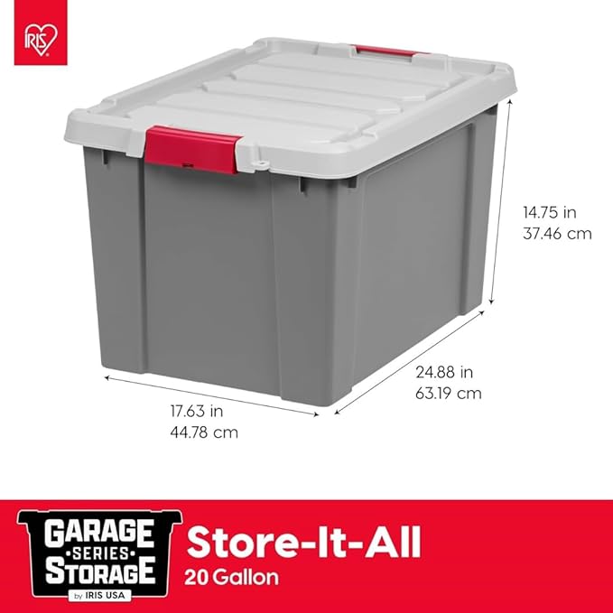 IRIS USA 20 Gallon Lockable Storage Totes with Lids, 6 Pack - Gray, Heavy-Duty Durable Stackable Containers, Large Garage Organizing Bins Moving Tubs, Rugged Sturdy Equipment Utility Tool Box