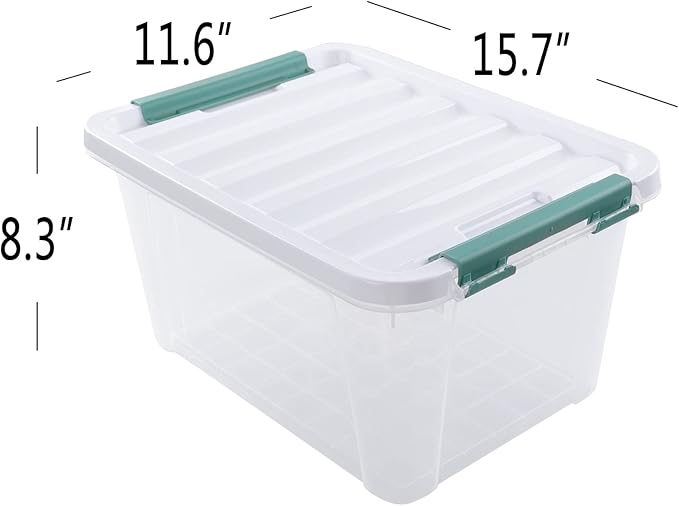 4-pack 20 Quarts Clear Boxes with Lids, Plastic Latch Storage Totes