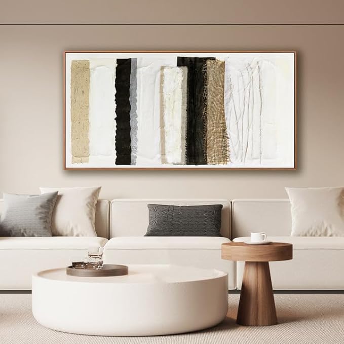 Abstract Wall Art Decor Modern Wall Decorations Maximalist Home Canvas paintings Wall Art Prints Framed Multicolor Overlapping Strips Artwork Parting for Living Room Wall Bedroom Kitchen Office Decor 24×48 Inch With Framed