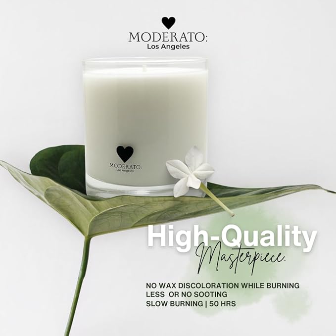 MODERATO Los Angeles No.00 Blanc – Luxury Unscented Candle, Ideal for Dinner & Meditation, Natural Coconut Wax, Crystal Clear Glass -8.5oz
