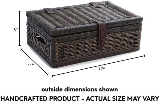 The Basket Lady Covered Wicker Storage Basket, Small, 17 in L x 11 in W x 6 in H, Antique Walnut Brown