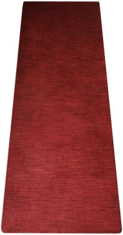 Hand Knotted Loom Wool ECO-Friendly Area Rugs - 2'6''x12', Runner, Red Color, Solid Plain Design, High Pile Thick Handmade Anti Skid Area Rugs for Living Room, Bed Room (L00111)