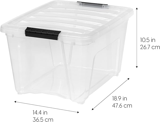 IRIS USA 32 Qt Stackable Plastic Storage Bins with Lids, 6 Pack - BPA-Free, Made in USA - See-Through Organizing Solution, Latches, Durable Nestable Containers, Secure Pull Handle - Clear