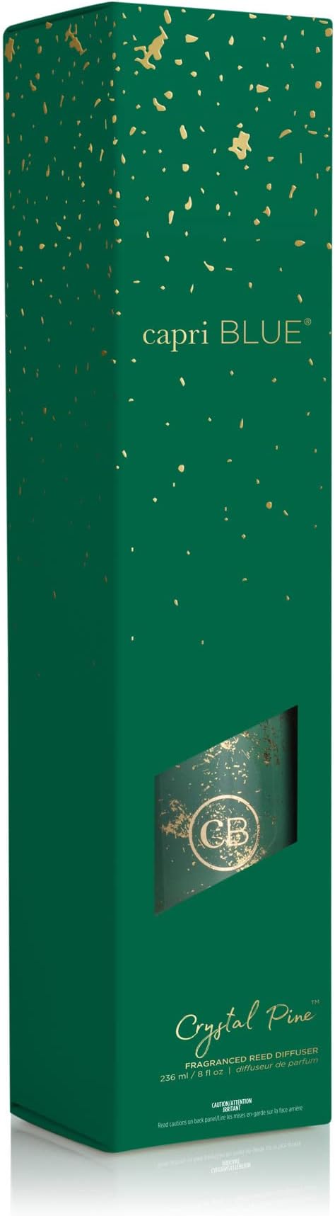 Capri Blue Glimmer Reed Diffuser Set - Includes Diffuser Sticks, Scented Oil, and Decorative Glass Bottle - Home Decor Room Freshener - Capri Blue Home Fragrance - Crystal Pine (8 fl oz)