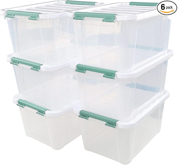 6 Packs 20 L Latching Plastic Storage Box, Clear Stackable Storage Container Bins with Lids