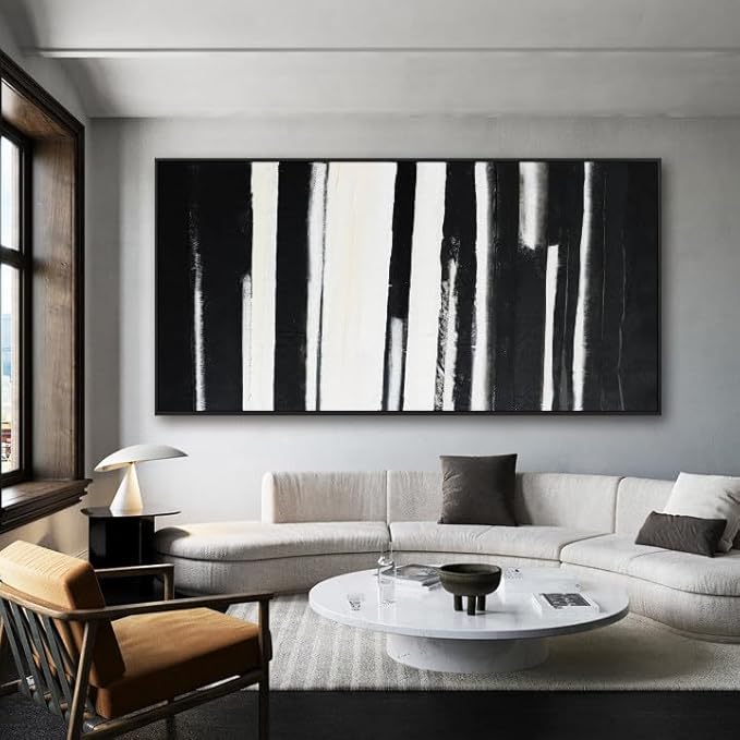 Framed Abstract Canvas Wall Art Decor Large Home Decor Wall Art Prints Black and White Minimalist Stripes Framed Artwork Modern paintings Wall Decorations for Living Room Wall Bedroom Kitchen Office Decor 29"×58"