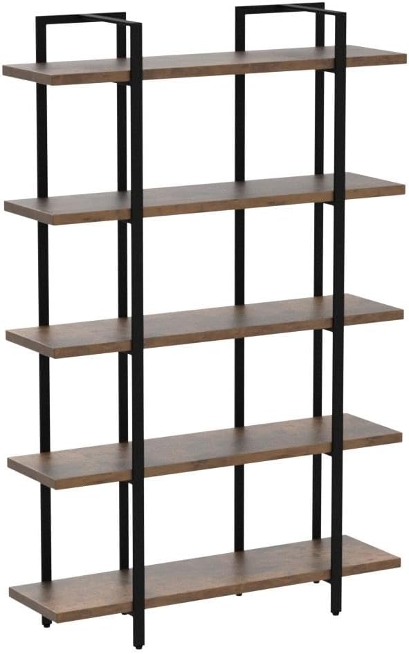 CAPHAUS 5-Tier Book Shelf, 71” H Vintage Industrial Bookcase with Open Display Shelving, Wooden and Metal Shelving Unit, Bookshelves and Bookcases, Stand Shelf for Bedroom, Home Office, Rustic Oak