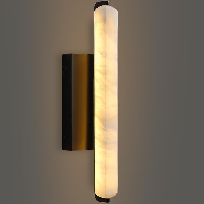 Alabaster Wall Sconces, 15" Black Alabaster Sconce, Spanish Natural Marble Wall Sconce Lamp Indoor, Rectangle Modern Sconces Lighting for Bathroom Living Room Bedroom Stairs Hallway