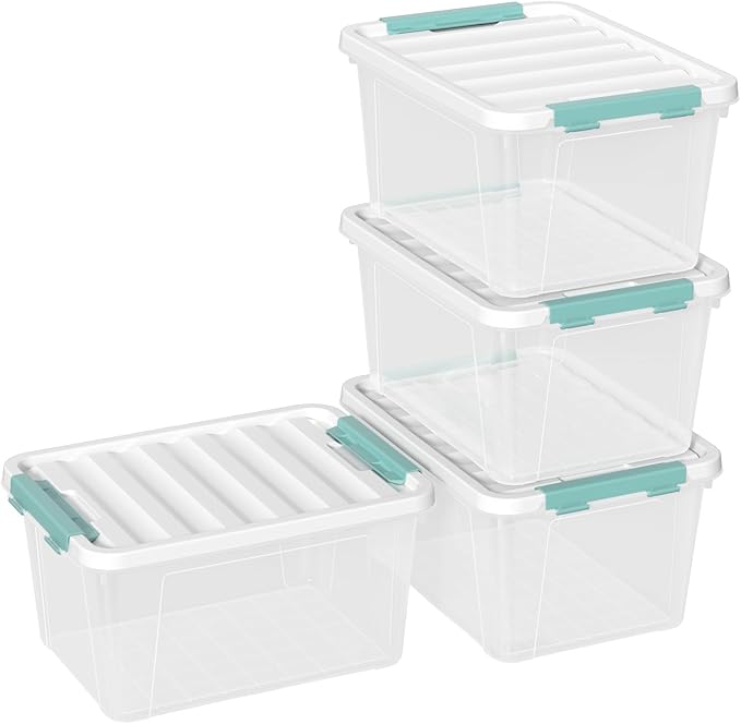 4-Pack 20 Quart Clear Storage Bins, Stackable Plastic Storage Latches Box/Containers with Lid