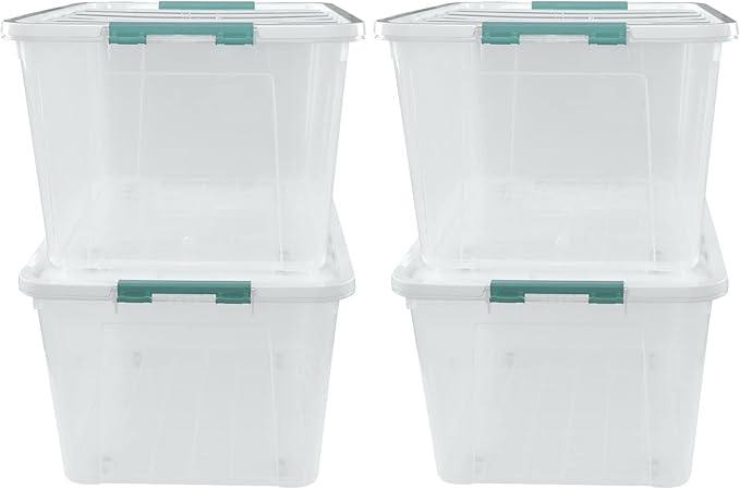 Pekky 85 Quart Clear Storage Bin on Wheels, 4-Pack Large Plastic Latching Box