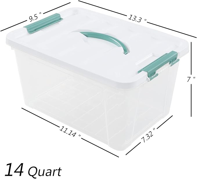 Pekky 14 Quart Plastic Lidded Storage Bins Set of 8, Clear Latching Storage Box with Handle