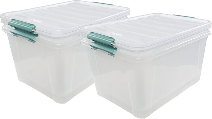 85 Quart Stackable Large Plastic Storage Containers with Lids and Secure Latching Buckles, Organizing Tubs Boxes for Office and Home Organization, Clear (4 Pack)