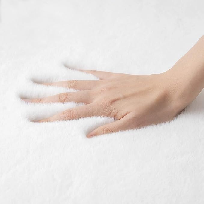 White Washable Furry Area Rug Runner Faux Bunny Fuzzy Fur Rugs for Bedroom Living Room 2x6 Rug Runners for Hallways Room Décor