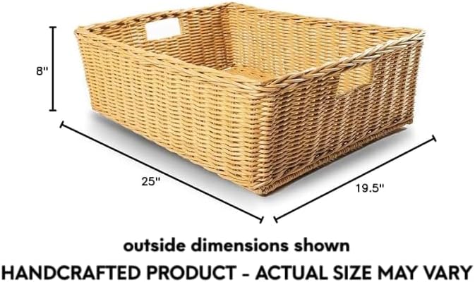 The Basket Lady Under The Bed/Basic Wicker Storage Basket, Extra Large, 25 in L x 19.5 in W x 8 in H, Sandstone