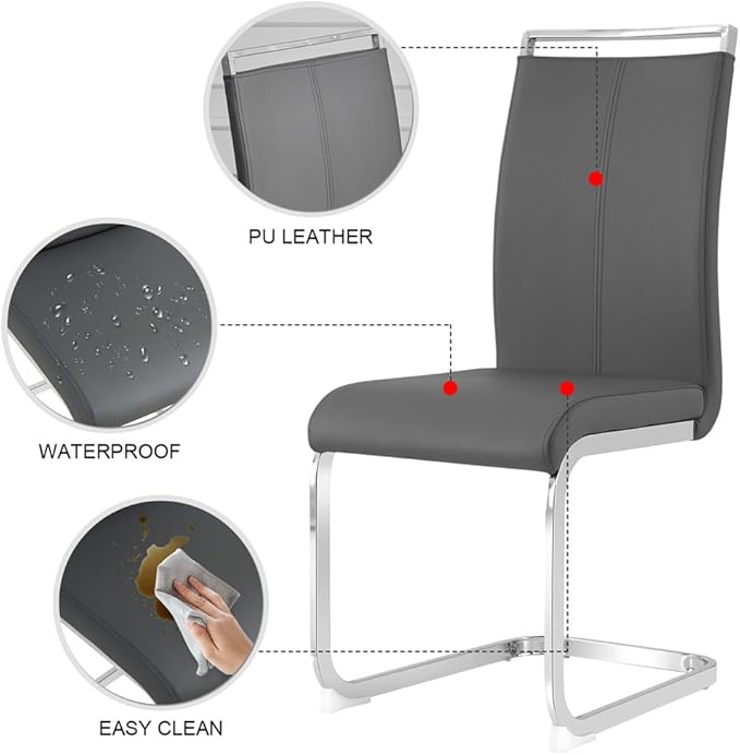 79'' Dining Table Set for 6, Dining Room Table Set for 6, 3.5'' Thick Faux Marble Table Top, MDF Table Legs, PU Ergonomic Dining Chair, for Dining Room