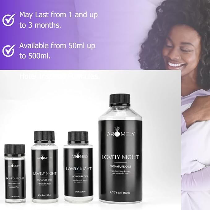 AROMELY Lovely NIGTH Diffuser Oil Scent - Essential Oils for Diffusers Aromatherapy - Sophisticated Aroma Blend of Sweet Orange Oil, Pink Pepper, Nerol - 150ml