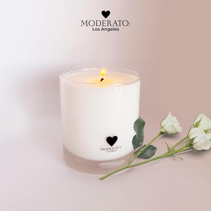 MODERATO Los Angeles No.00 Blanc – Luxury Unscented Candle, Ideal for Dinner & Meditation, Natural Coconut Wax, Crystal Clear Glass -8.5oz
