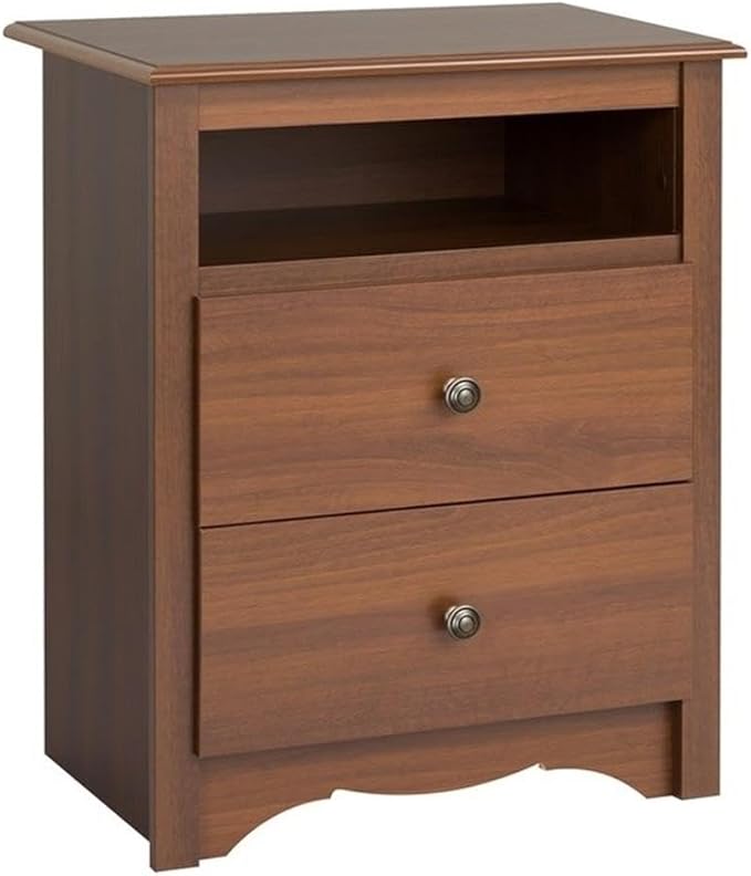 Prepac Sonoma 2 Drawer Nightstand: Elegant Bedroom Furniture, Bedside Table with Open Shelf, 23.25"W x 16"D x 28"H, Cherry